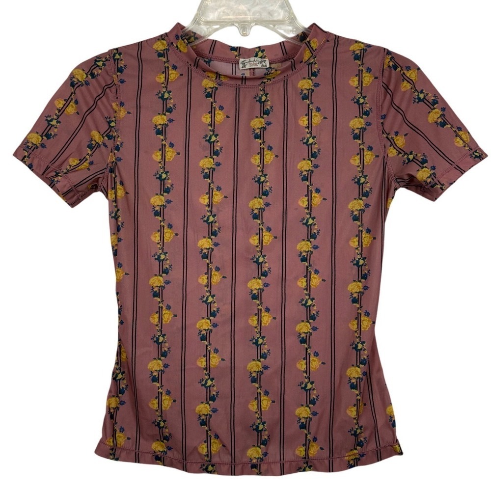 FREE PEOPLE Intimately Free People Base Layer Rose Yellow Floral Semi Sheer, XS